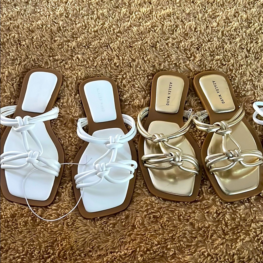 Amina Muaddi White and Gold Women's Sandals